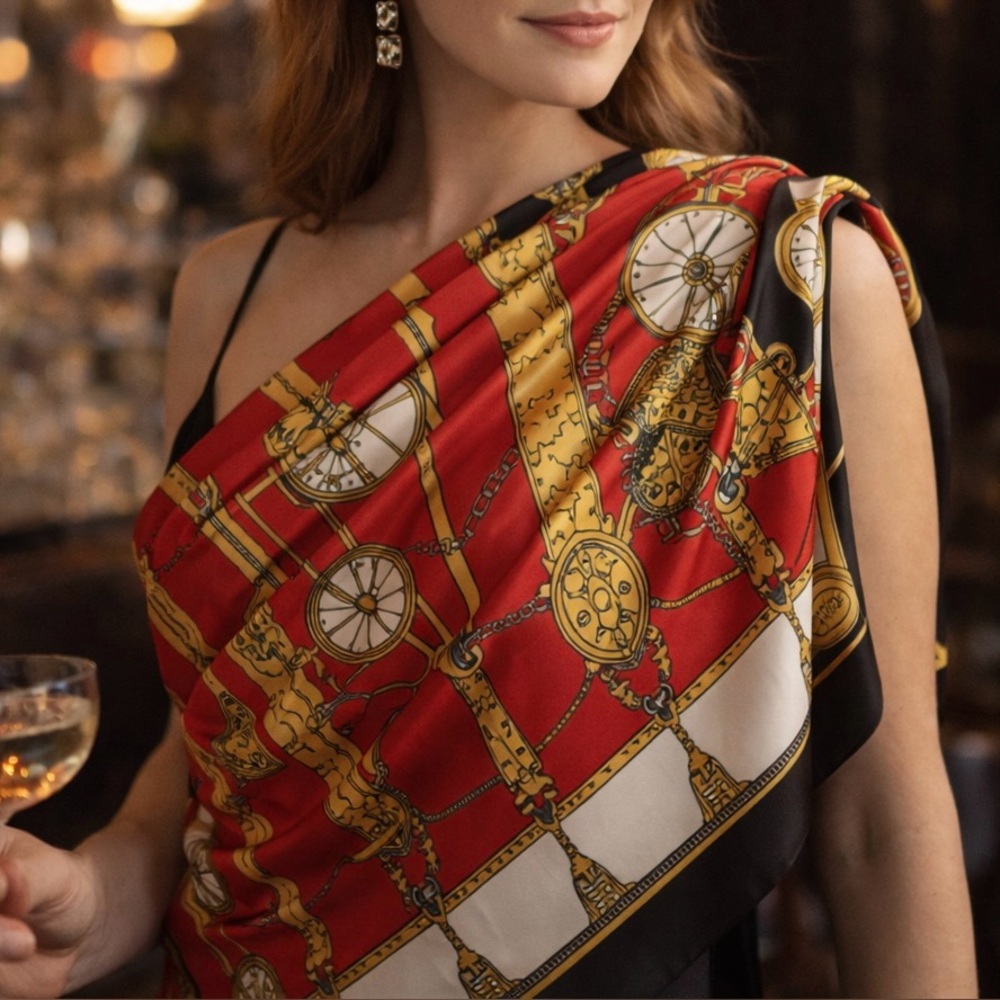 Elegant Red, Black, & Gold Scarf